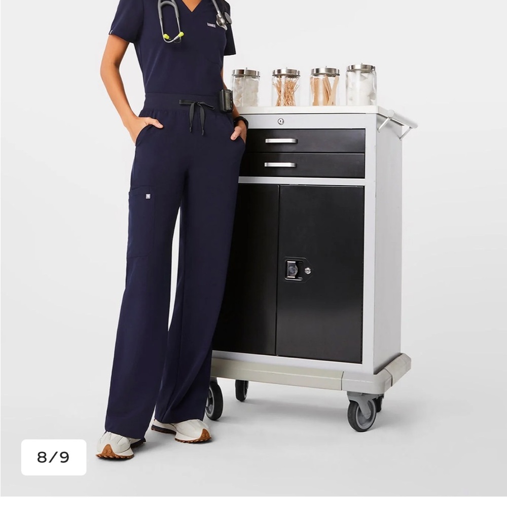 Figs Navy Wide-Leg Isabel high waisted Drawstring Scrub Pants